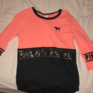 Pink cropped sleeve shirt